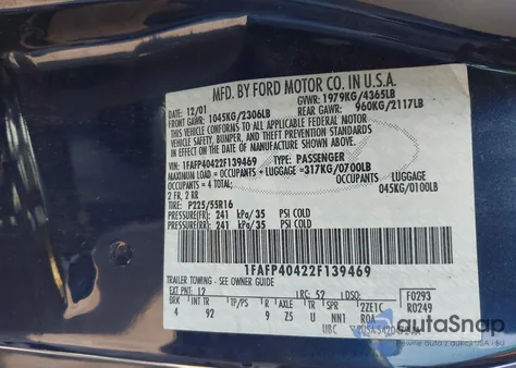 2002 Ford Mustang z USA, uszkodzony, nr VIN 1FAFP40422F139469